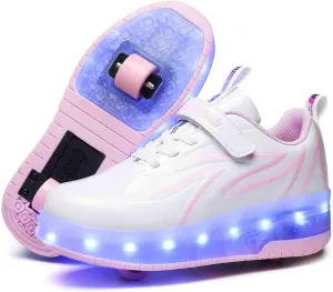 LED Light Up Kids Roller Skate Shoes with 2 Wheels,USB Rechargeable Rallar Shoe Sneakers for Boys Girls Birthday Thanksgiving Christmas Day