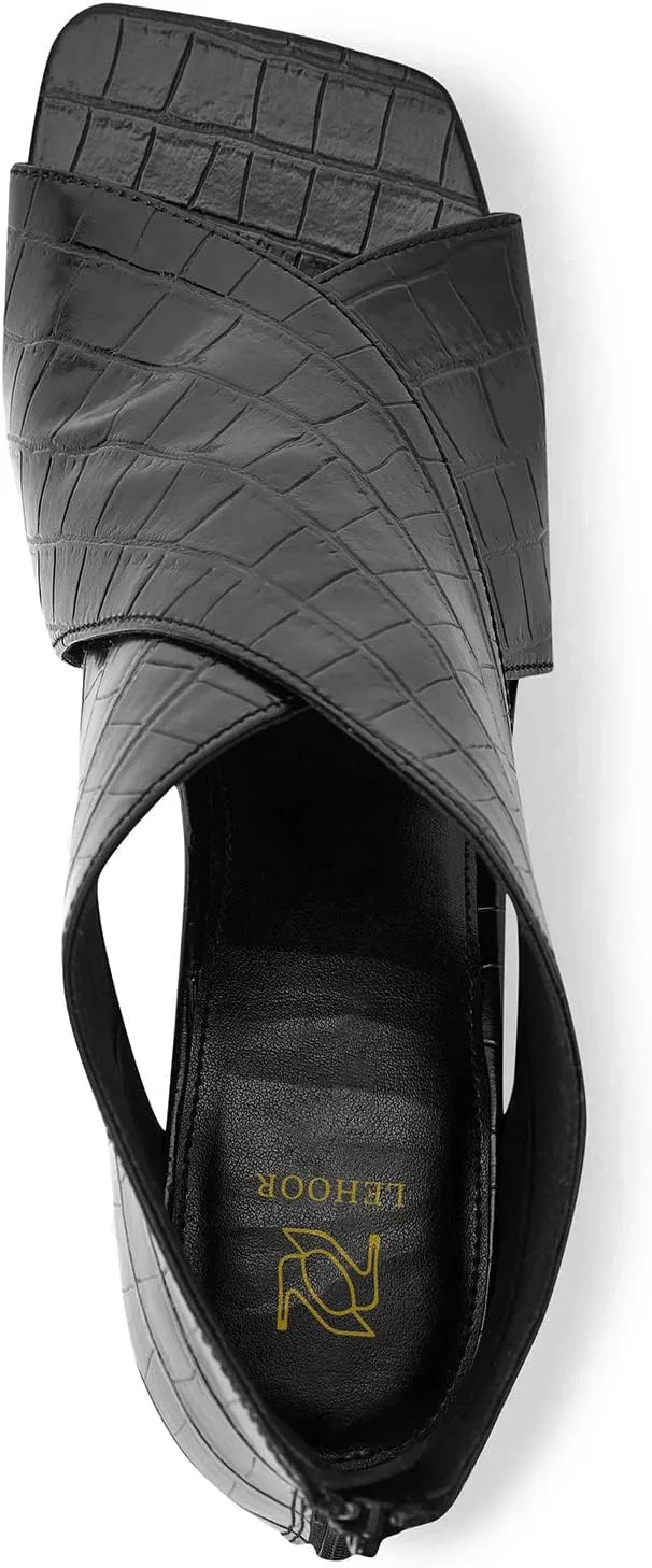 LEHOOR Women Chunky Heel Open Toe Booties Suede Side Cut-Out Ankle Boots Square Peep Toe 2 Inch Block Mid Heels Dress Heeled Sandal Booties Back Zipper Summer Casual Size 4-11 M US