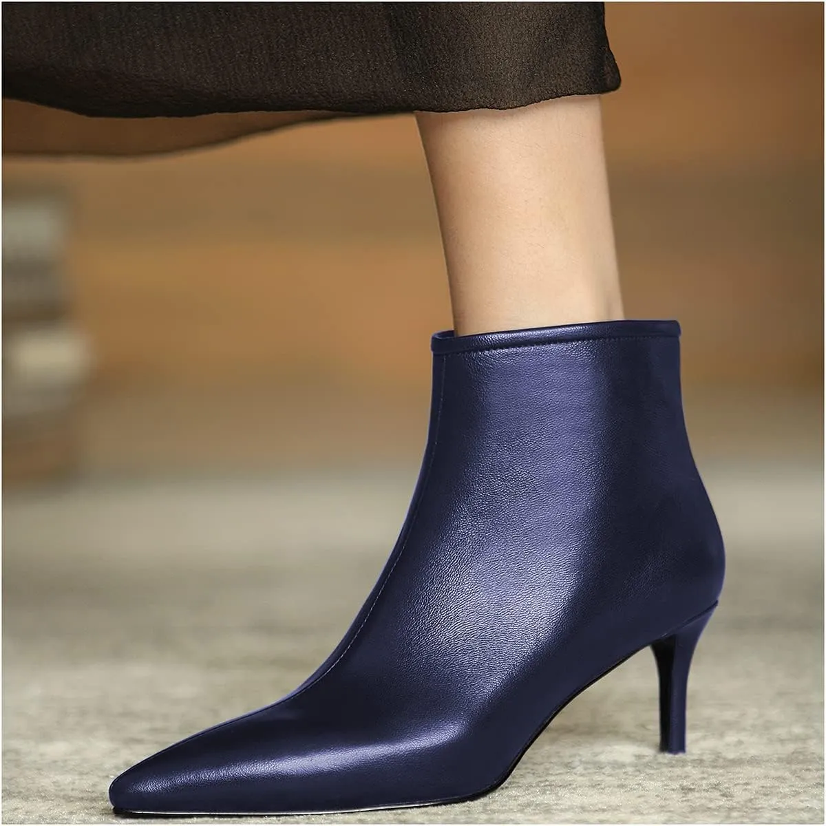 LEMUTISME Women's Stylish Pointed Toe Middle Seam Zip Up Low Kitten Heel Dressy Ankle Booties For Office Party Evening