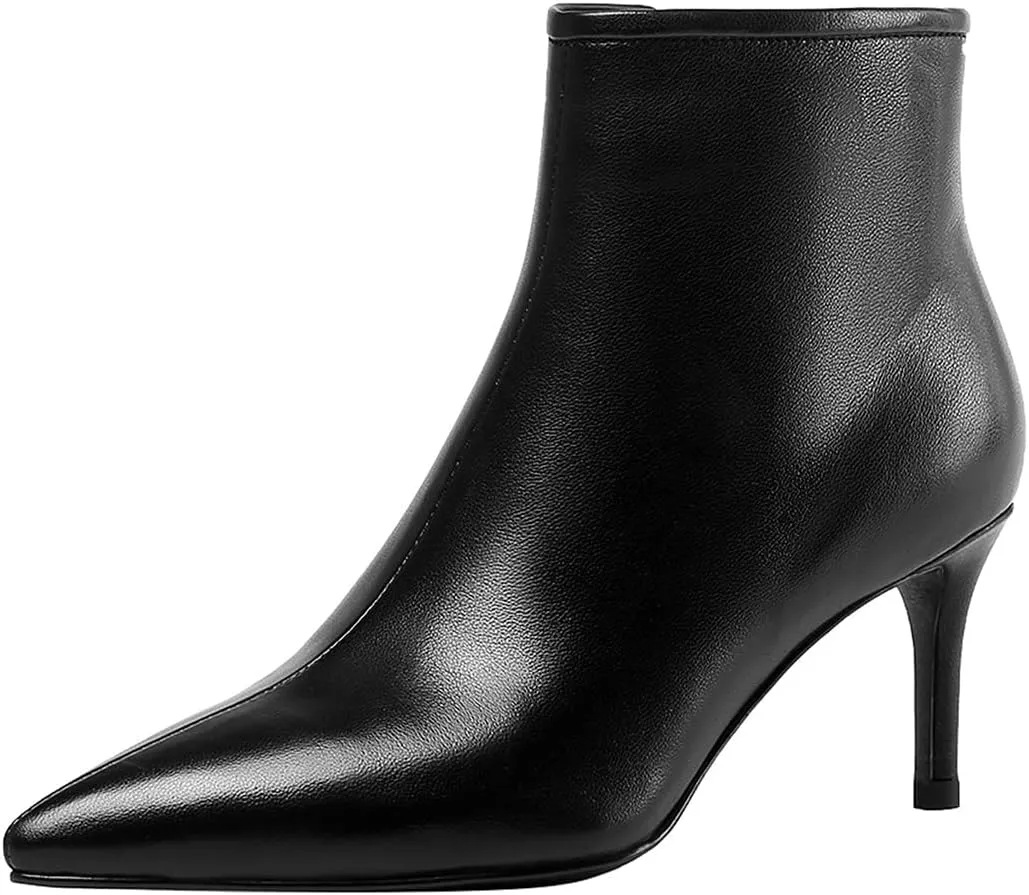 LEMUTISME Women's Stylish Pointed Toe Middle Seam Zip Up Low Kitten Heel Dressy Ankle Booties For Office Party Evening