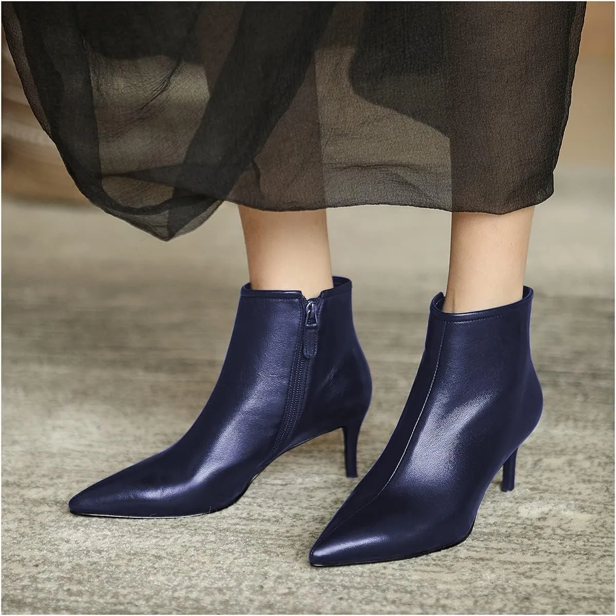 LEMUTISME Women's Stylish Pointed Toe Middle Seam Zip Up Low Kitten Heel Dressy Ankle Booties For Office Party Evening