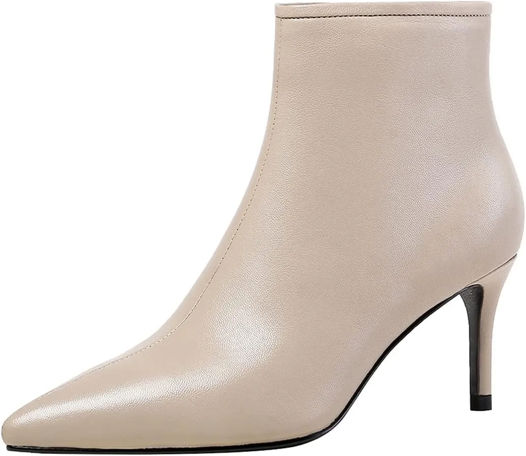 LEMUTISME Women's Stylish Pointed Toe Middle Seam Zip Up Low Kitten Heel Dressy Ankle Booties For Office Party Evening