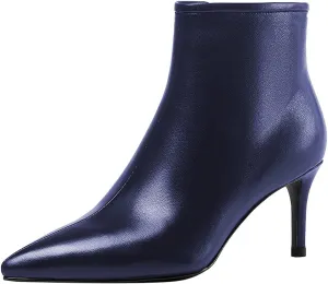 LEMUTISME Women's Stylish Pointed Toe Middle Seam Zip Up Low Kitten Heel Dressy Ankle Booties For Office Party Evening