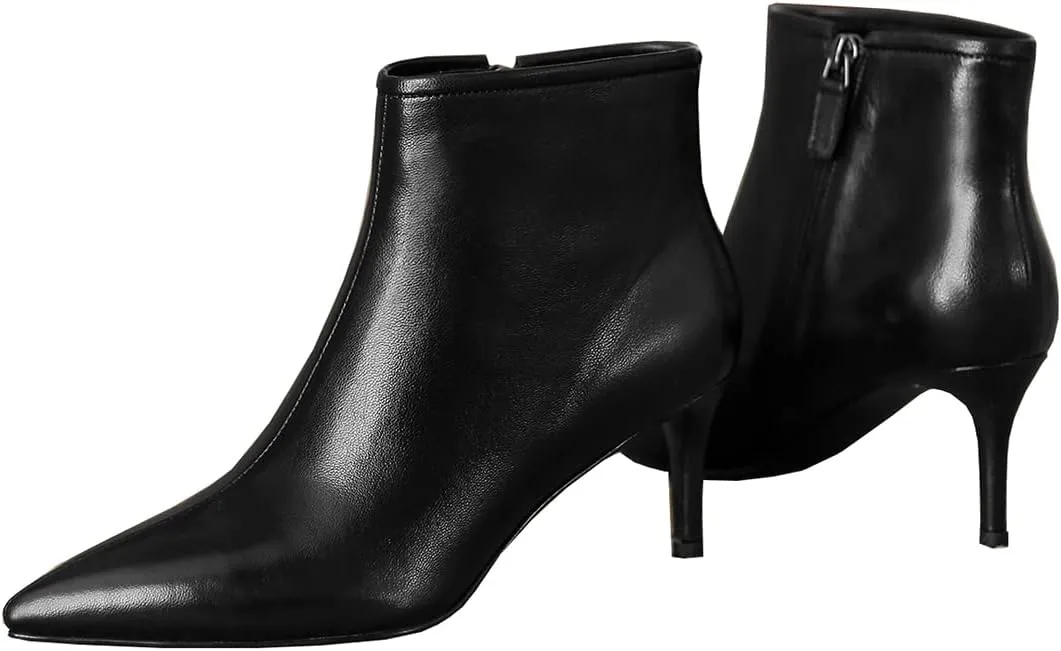 LEMUTISME Women's Stylish Pointed Toe Middle Seam Zip Up Low Kitten Heel Dressy Ankle Booties For Office Party Evening
