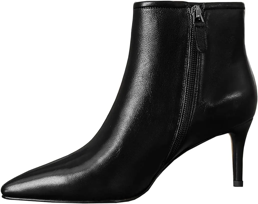 LEMUTISME Women's Stylish Pointed Toe Middle Seam Zip Up Low Kitten Heel Dressy Ankle Booties For Office Party Evening