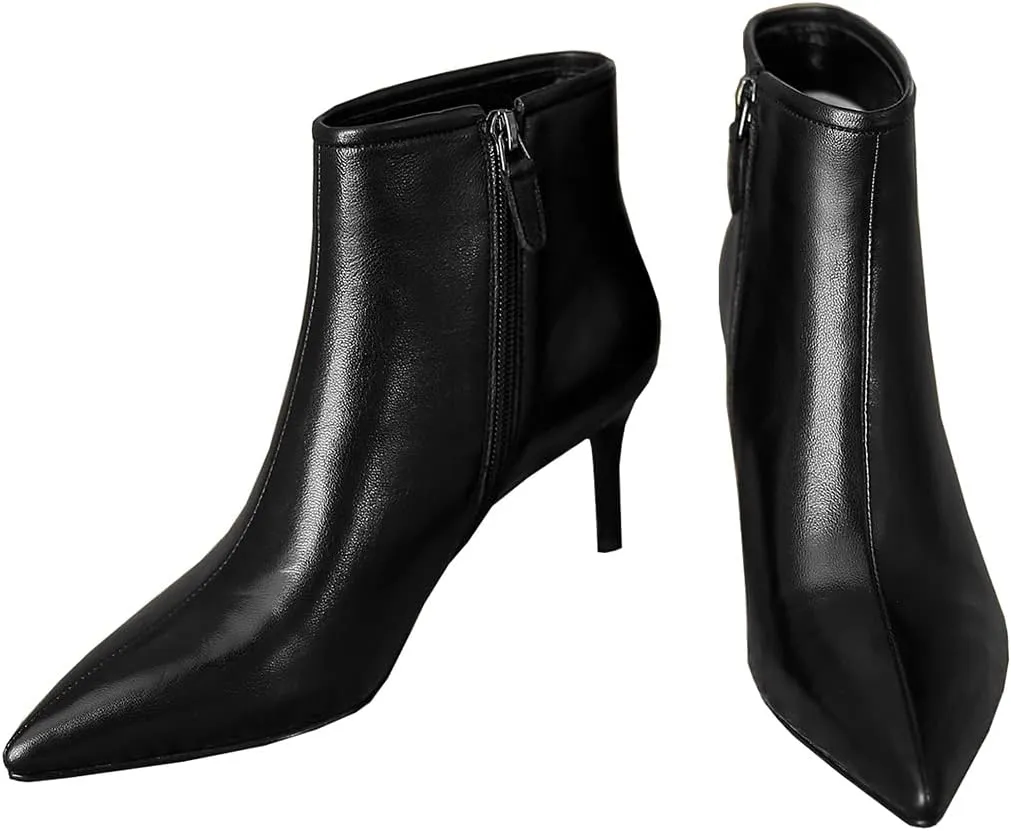 LEMUTISME Women's Stylish Pointed Toe Middle Seam Zip Up Low Kitten Heel Dressy Ankle Booties For Office Party Evening
