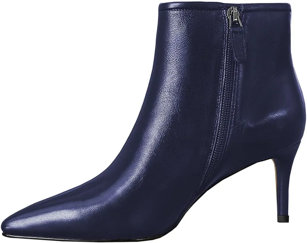 LEMUTISME Women's Stylish Pointed Toe Middle Seam Zip Up Low Kitten Heel Dressy Ankle Booties For Office Party Evening