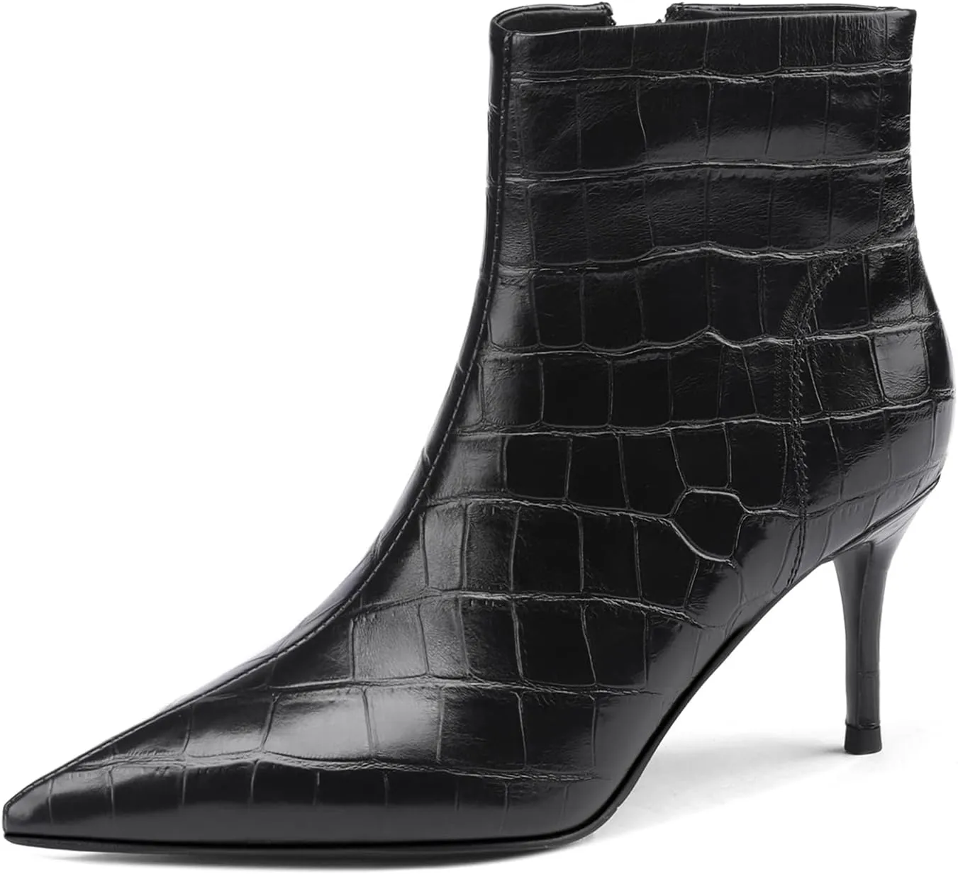 LEMUTISME Women's Stylish Pointed Toe Middle Seam Zip Up Low Kitten Heel Dressy Ankle Booties For Office Party Evening