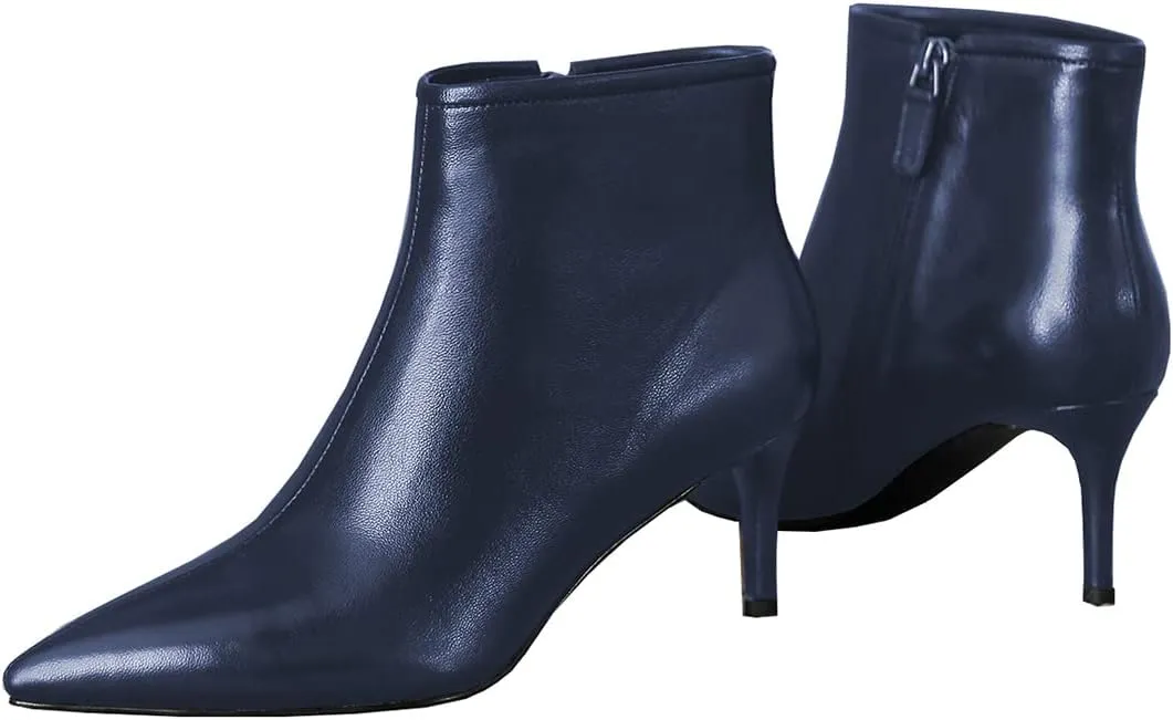 LEMUTISME Women's Stylish Pointed Toe Middle Seam Zip Up Low Kitten Heel Dressy Ankle Booties For Office Party Evening