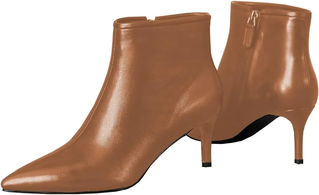 LEMUTISME Women's Stylish Pointed Toe Middle Seam Zip Up Low Kitten Heel Dressy Ankle Booties For Office Party Evening