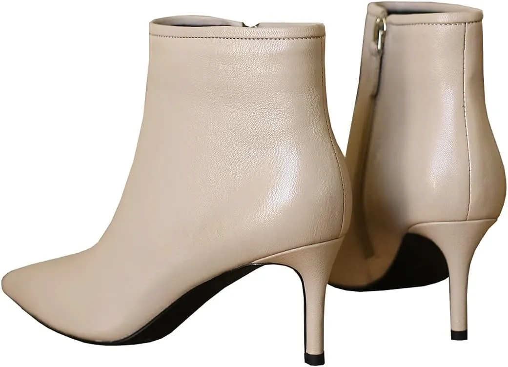 LEMUTISME Women's Stylish Pointed Toe Middle Seam Zip Up Low Kitten Heel Dressy Ankle Booties For Office Party Evening