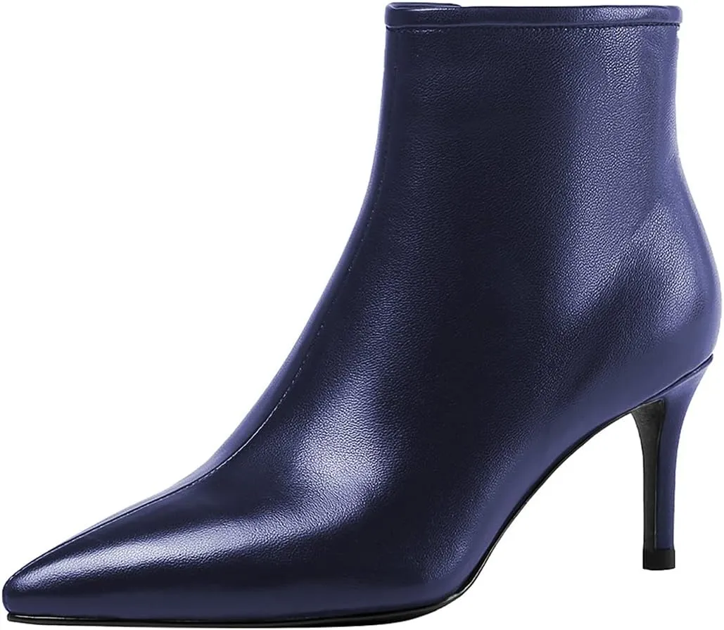 LEMUTISME Women's Stylish Pointed Toe Middle Seam Zip Up Low Kitten Heel Dressy Ankle Booties For Office Party Evening