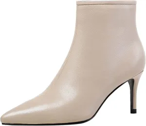 LEMUTISME Women's Stylish Pointed Toe Middle Seam Zip Up Low Kitten Heel Dressy Ankle Booties For Office Party Evening
