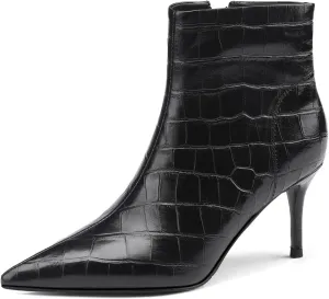LEMUTISME Women's Stylish Pointed Toe Middle Seam Zip Up Low Kitten Heel Dressy Ankle Booties For Office Party Evening