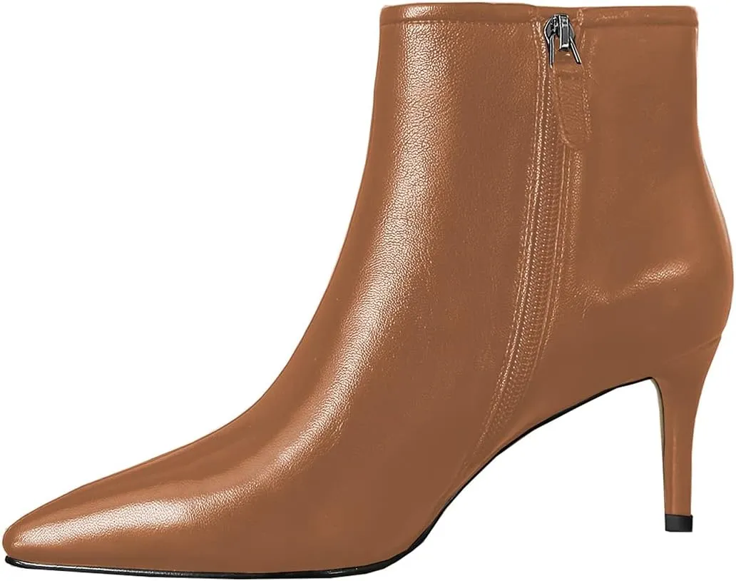LEMUTISME Women's Stylish Pointed Toe Middle Seam Zip Up Low Kitten Heel Dressy Ankle Booties For Office Party Evening