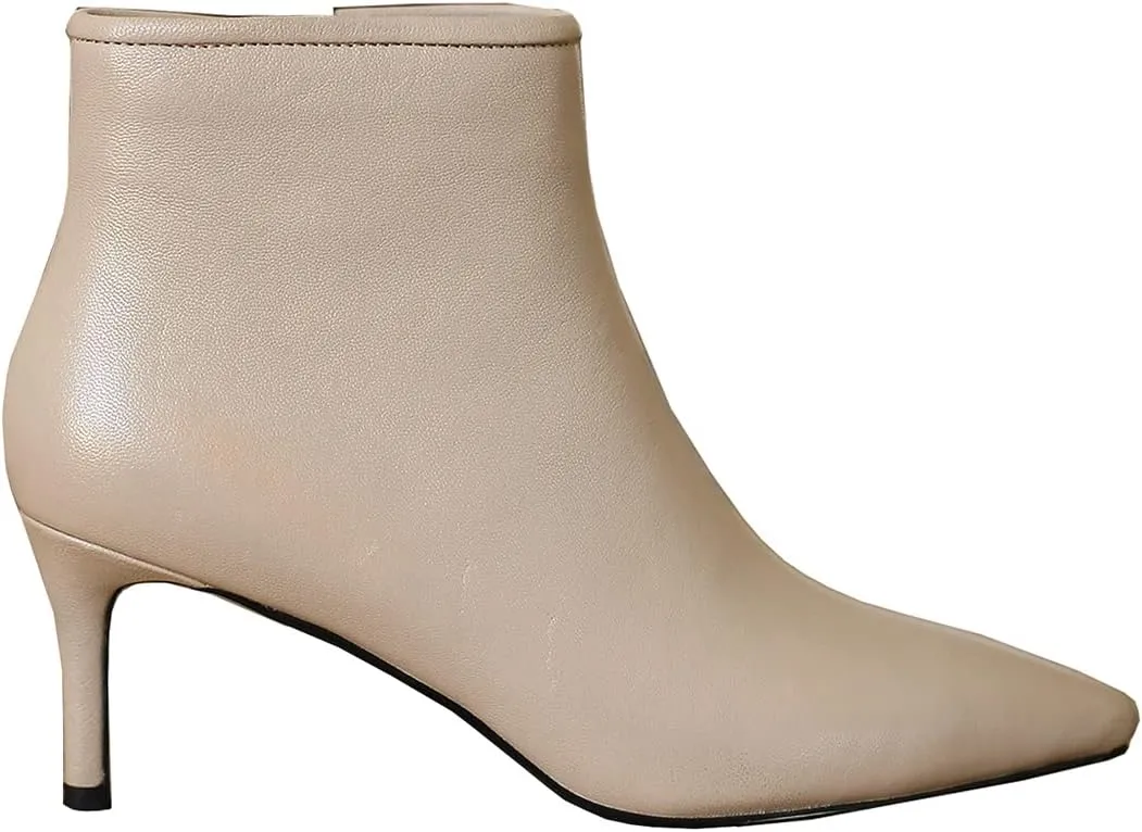 LEMUTISME Women's Stylish Pointed Toe Middle Seam Zip Up Low Kitten Heel Dressy Ankle Booties For Office Party Evening