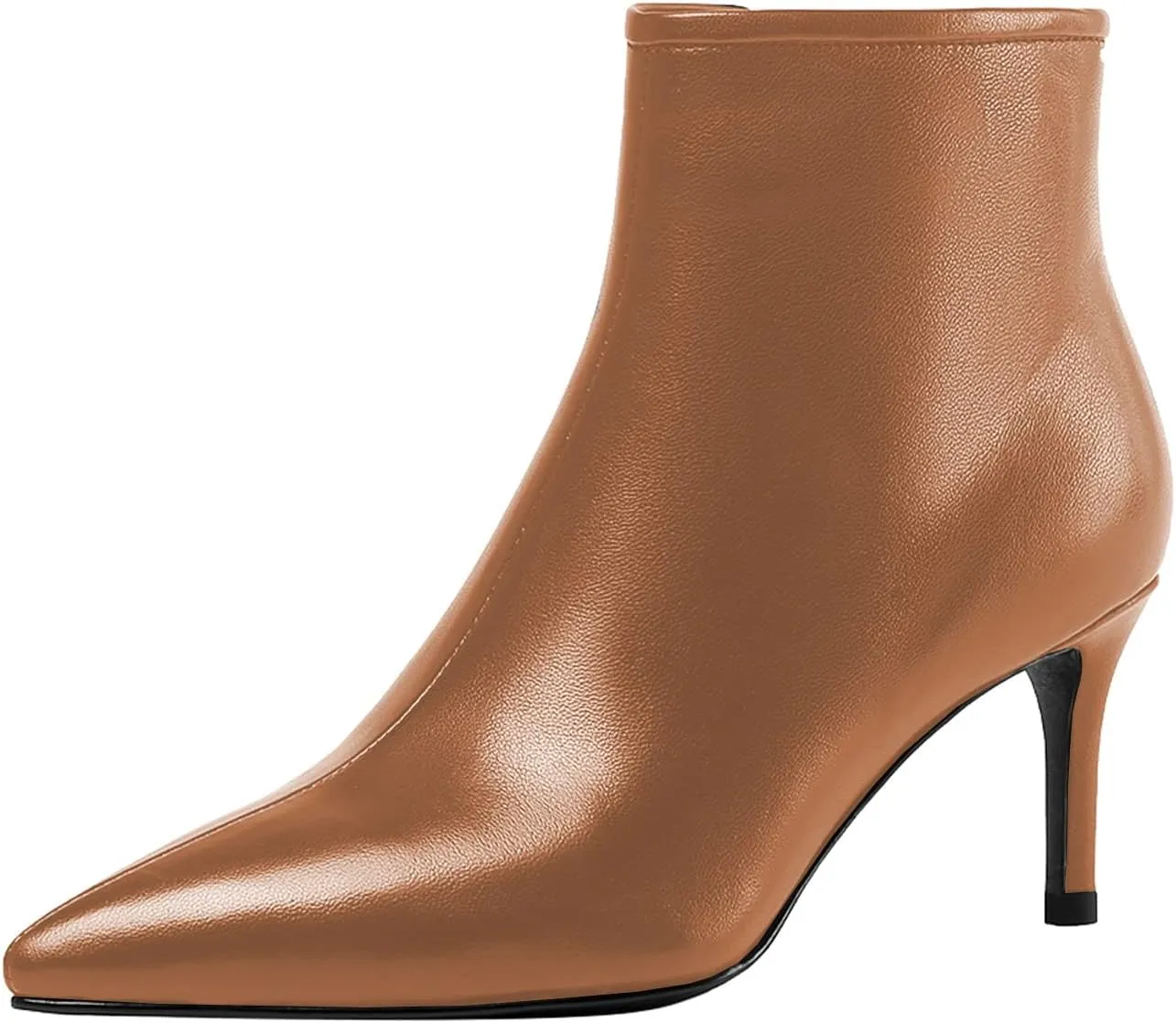 LEMUTISME Women's Stylish Pointed Toe Middle Seam Zip Up Low Kitten Heel Dressy Ankle Booties For Office Party Evening