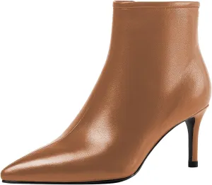 LEMUTISME Women's Stylish Pointed Toe Middle Seam Zip Up Low Kitten Heel Dressy Ankle Booties For Office Party Evening
