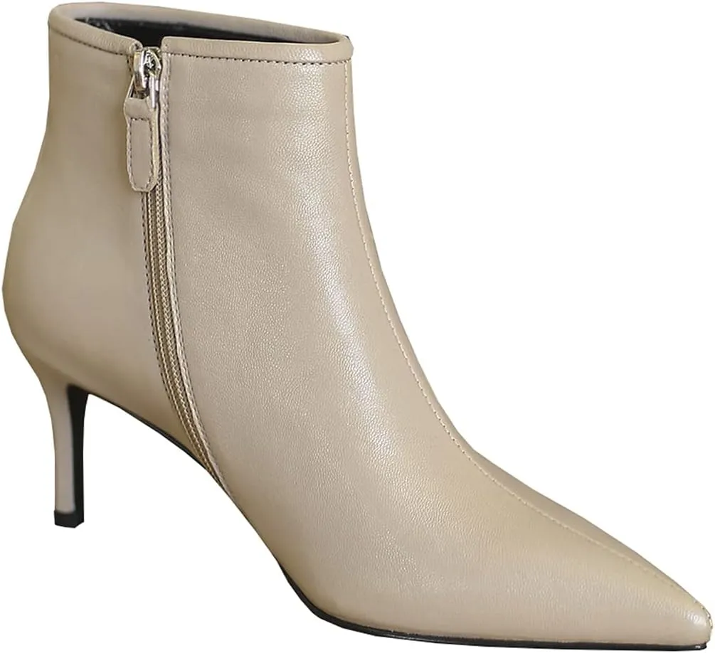 LEMUTISME Women's Stylish Pointed Toe Middle Seam Zip Up Low Kitten Heel Dressy Ankle Booties For Office Party Evening