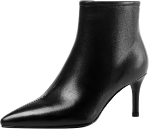 LEMUTISME Women's Stylish Pointed Toe Middle Seam Zip Up Low Kitten Heel Dressy Ankle Booties For Office Party Evening