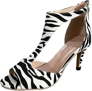Leopard Print Women's High Heel Open Toe Fine Heel Hollow Fish Mouth Heeled Sandals Back Zipper Shallow Mouth Evening Shoes Stylish Party Shoes