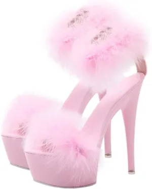 LIFKOME 1pair Super High Heel Fur Shoes Fur Heels for Women Heels with Fur for Women No-slip Sandals Stripper Heels Open Wedding Slippers Women Shoes Woman Upper: Faux Pointy Strap
