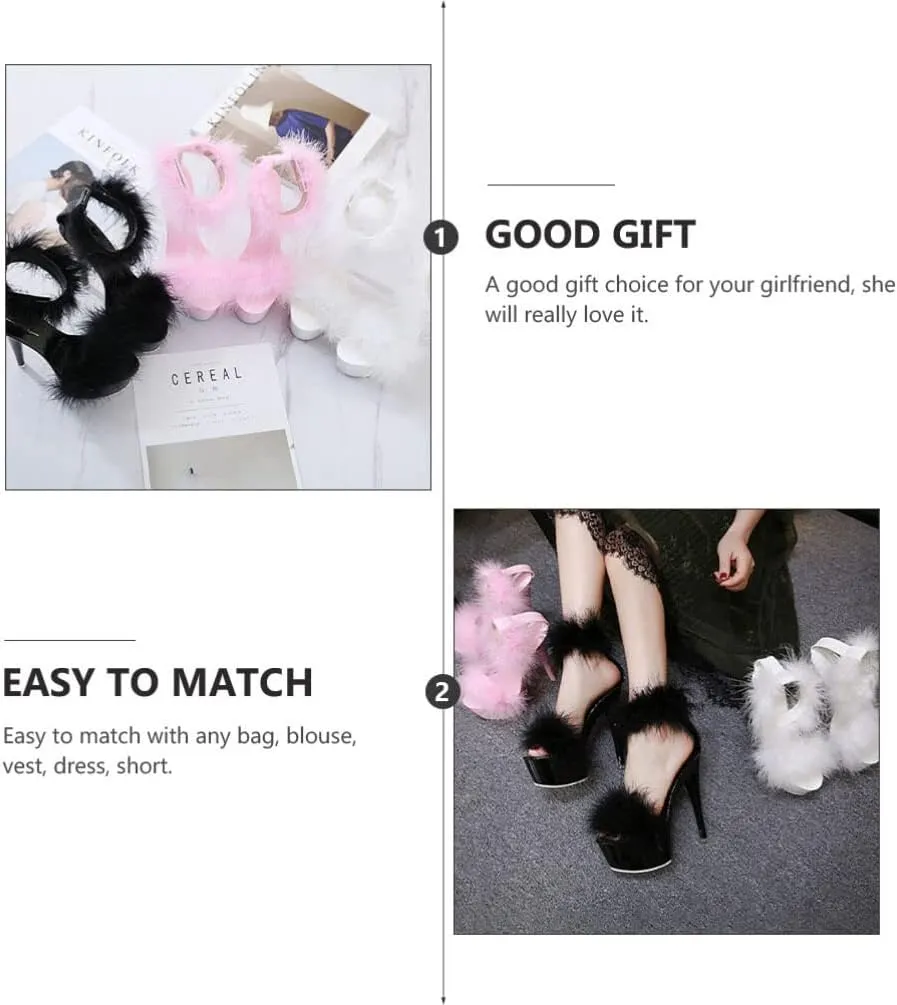 LIFKOME 1pair Super High Heel Fur Shoes Fur Heels for Women Heels with Fur for Women No-slip Sandals Stripper Heels Open Wedding Slippers Women Shoes Woman Upper: Faux Pointy Strap