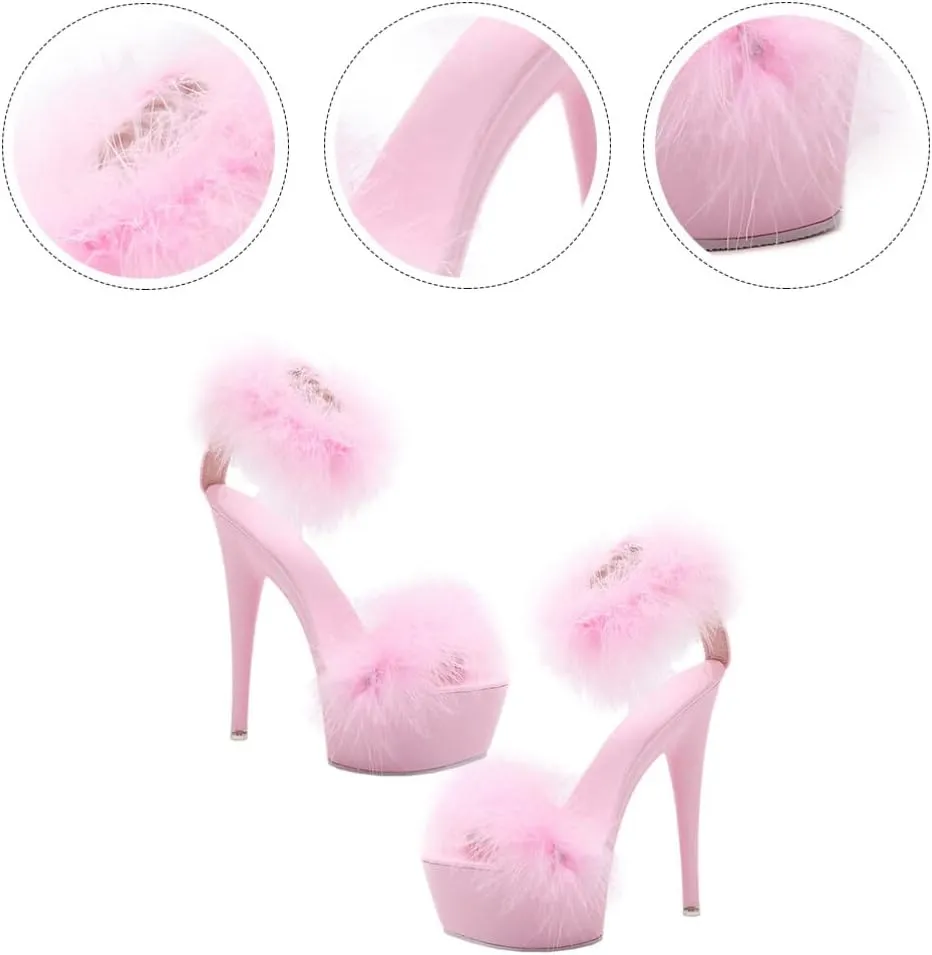 LIFKOME 1pair Super High Heel Fur Shoes Fur Heels for Women Heels with Fur for Women No-slip Sandals Stripper Heels Open Wedding Slippers Women Shoes Woman Upper: Faux Pointy Strap