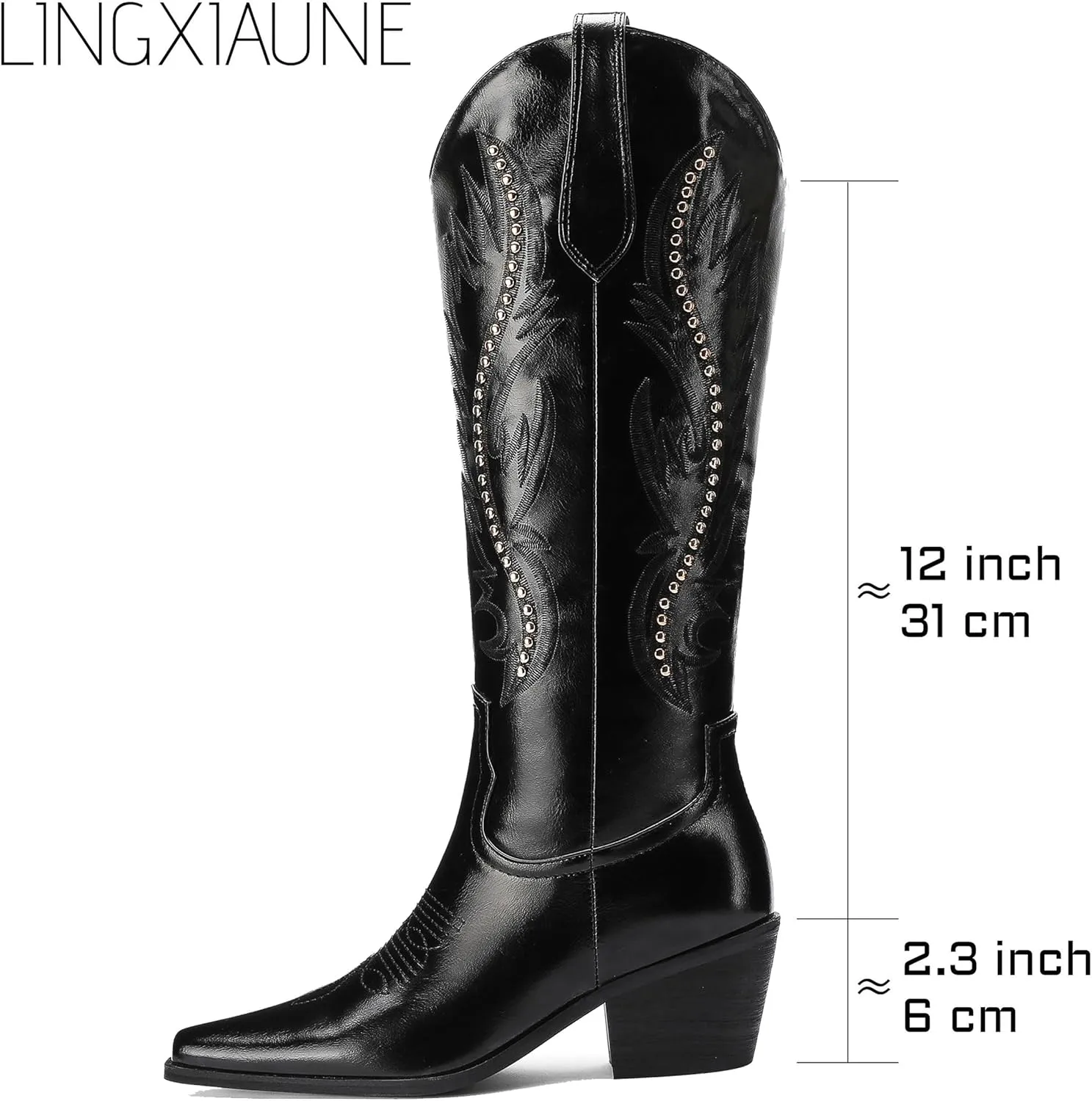 LingxiaUne Red Embroidered Cowboy Boots For Women Stylish Western Cowgirl Boot With Pointed Toe Chunky Block Heel Comfortable Shoes Mid Calf Boot For Party Prom Music Festival Pull On
