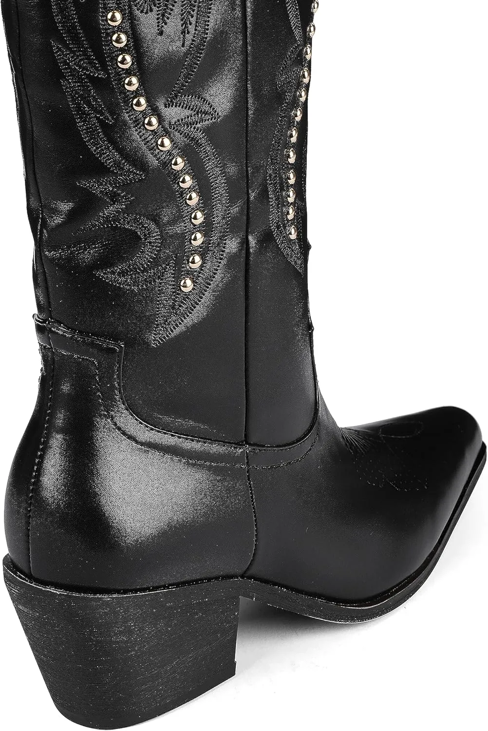 LingxiaUne Red Embroidered Cowboy Boots For Women Stylish Western Cowgirl Boot With Pointed Toe Chunky Block Heel Comfortable Shoes Mid Calf Boot For Party Prom Music Festival Pull On
