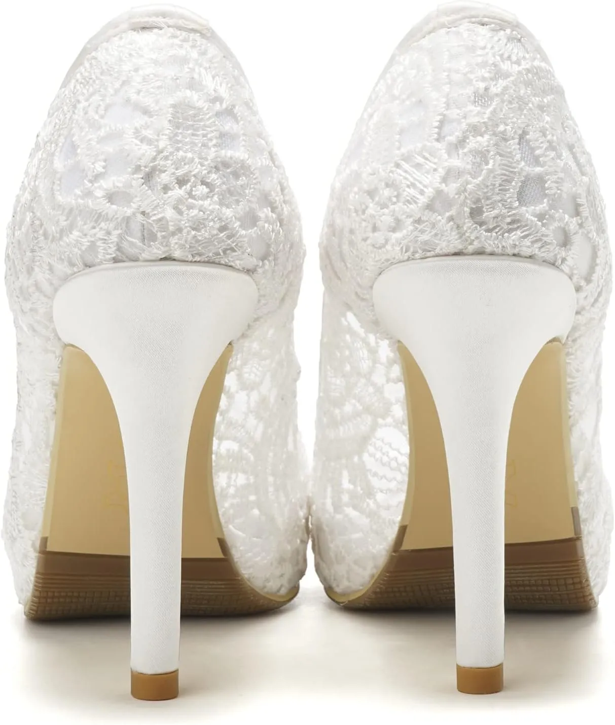 LizFoYa Women Peep Toe Wedding High Heels Lace Embroidery Bridal Pumps Shoes Slip On Evening Platform Heels