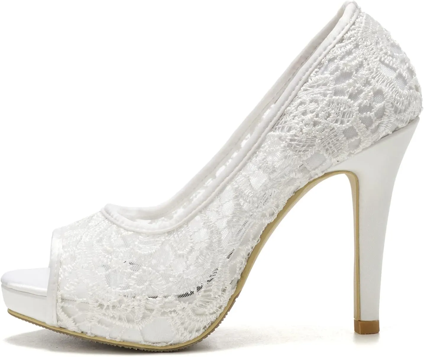 LizFoYa Women Peep Toe Wedding High Heels Lace Embroidery Bridal Pumps Shoes Slip On Evening Platform Heels