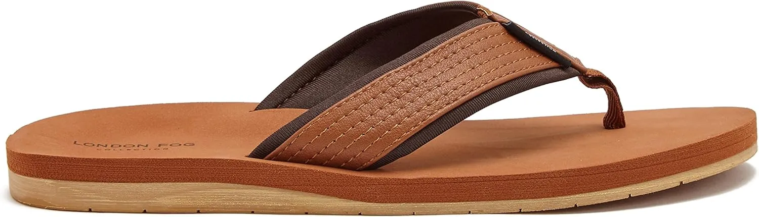 LONDON FOG Tyrone Men’s Thong Sandals, Athletic Flip Flops for Men Size 7 to 13 - Black, Tan, or Brown