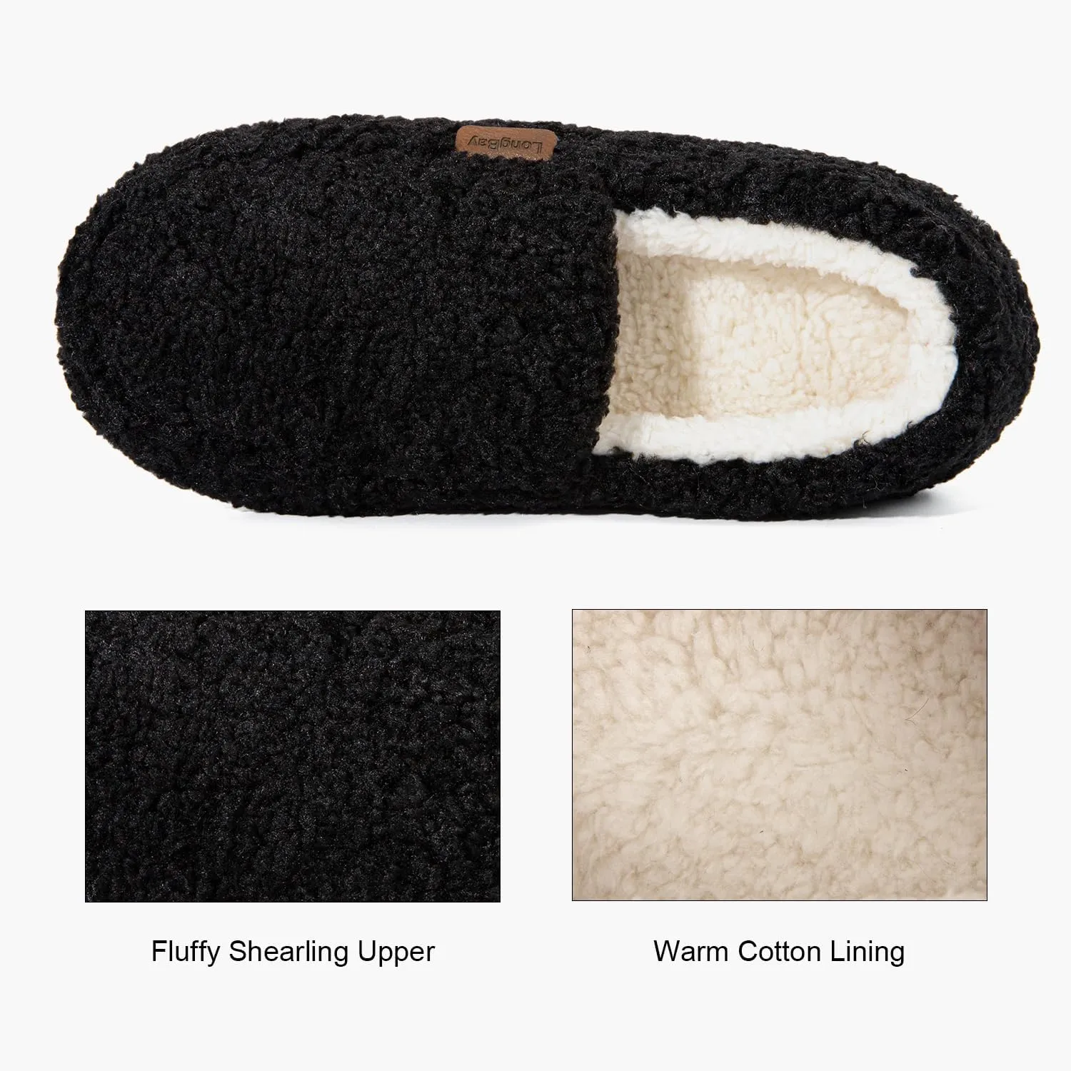 LongBay Women's Fuzzy Memory Foam Slippers Warm Cozy Shearling House Slippers for Ladies Supportive Slip on Indoor Home Shoes