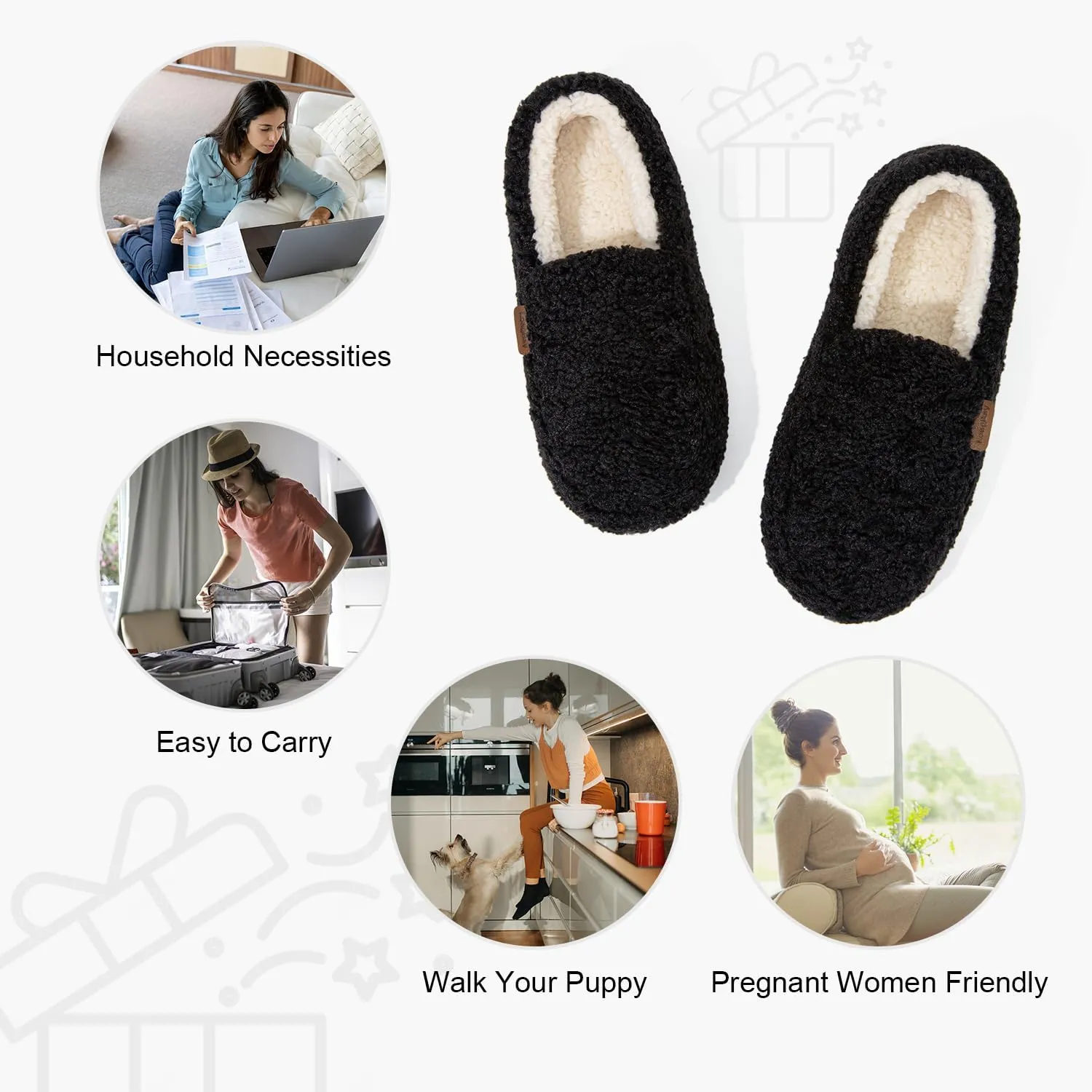 LongBay Women's Fuzzy Memory Foam Slippers Warm Cozy Shearling House Slippers for Ladies Supportive Slip on Indoor Home Shoes