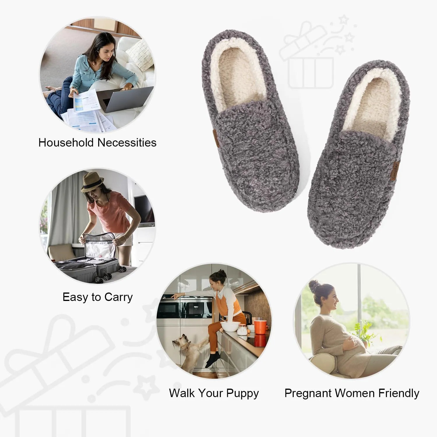 LongBay Women's Fuzzy Memory Foam Slippers Warm Cozy Shearling House Slippers for Ladies Supportive Slip on Indoor Home Shoes
