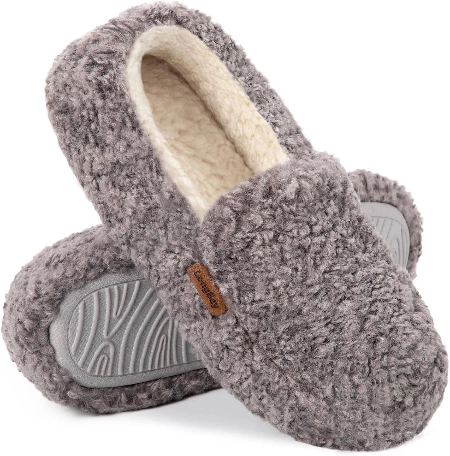 LongBay Women's Fuzzy Memory Foam Slippers Warm Cozy Shearling House Slippers for Ladies Supportive Slip on Indoor Home Shoes