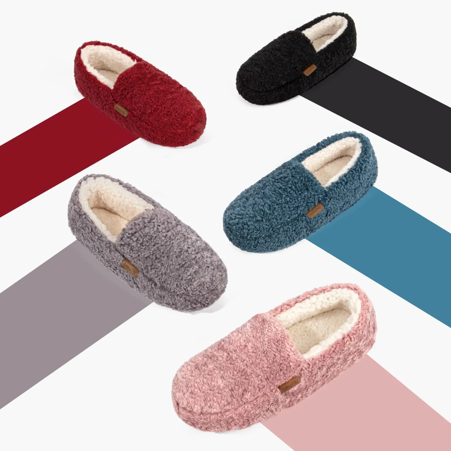 LongBay Women's Fuzzy Memory Foam Slippers Warm Cozy Shearling House Slippers for Ladies Supportive Slip on Indoor Home Shoes