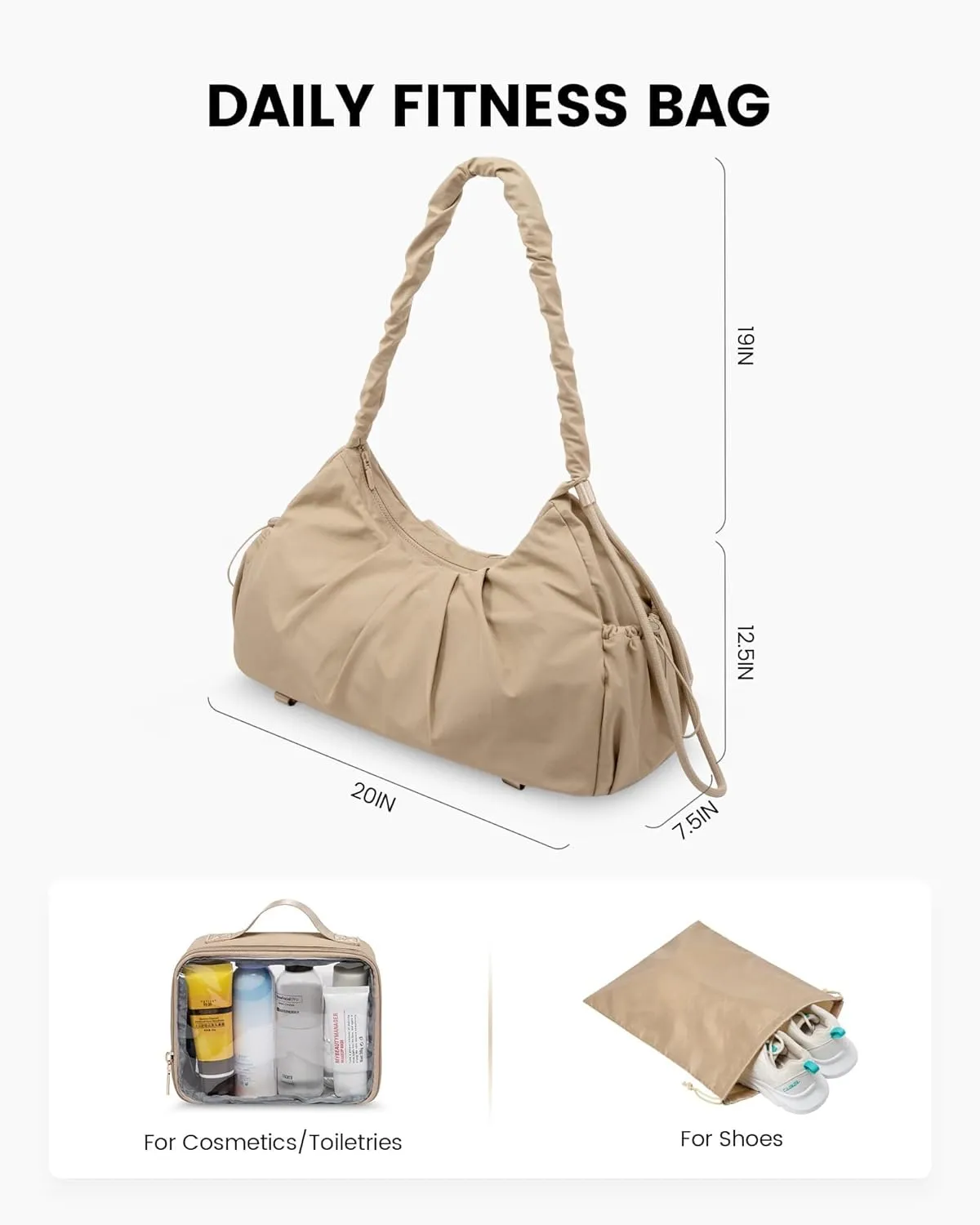LOVEVOOK Gym Bag for Women, Sports Duffel Bag,Weekender Travel Bag with Wet Pocket, Water Resistant Sports Gym Tote Bags with Hidden Yoga Mat Holder- Khaki