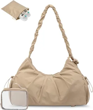 LOVEVOOK Gym Bag for Women, Sports Duffel Bag,Weekender Travel Bag with Wet Pocket, Water Resistant Sports Gym Tote Bags with Hidden Yoga Mat Holder- Khaki