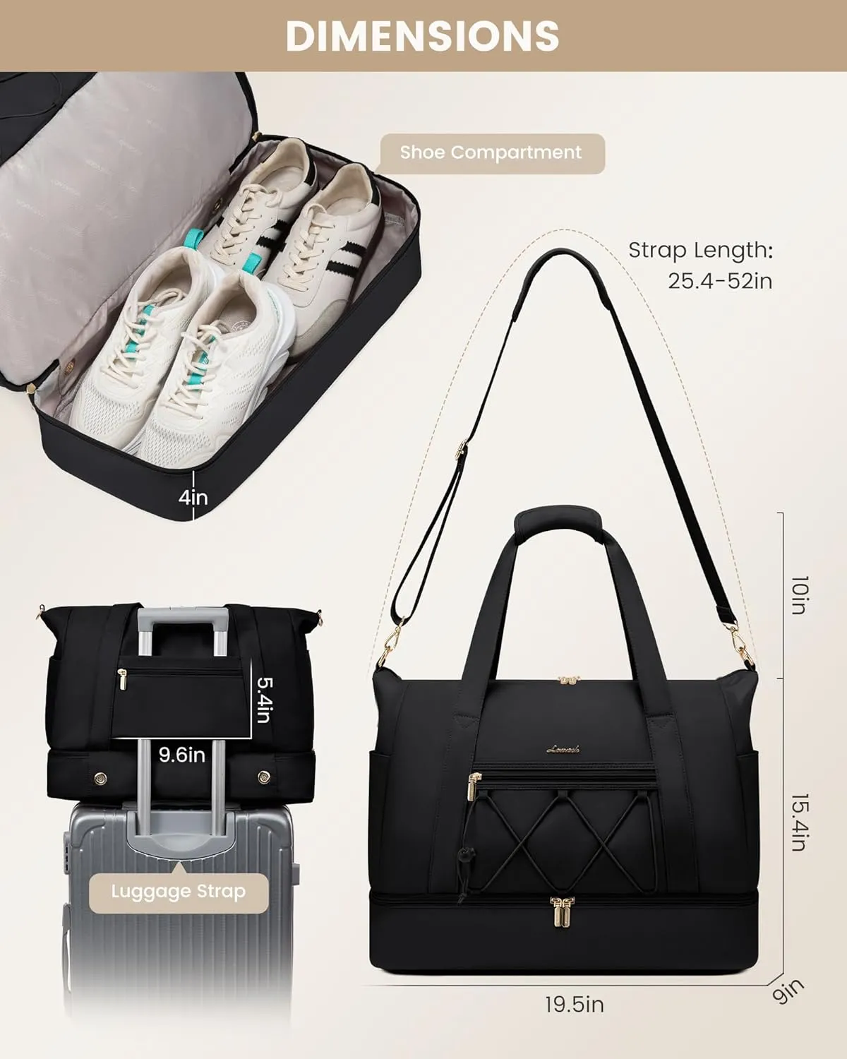 LOVEVOOK Gym Bag for Women, Travel Duffle Bag, Lightweight Drawstring Weekender Overnight Bag With Shoe Compartment & Wet Pocket, Water Resistant Carry-on Sports Bag for Travel Fitness Swimming Yoga