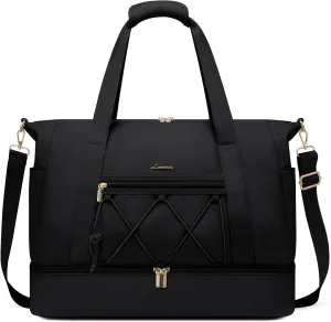 LOVEVOOK Gym Bag for Women, Travel Duffle Bag, Lightweight Drawstring Weekender Overnight Bag With Shoe Compartment & Wet Pocket, Water Resistant Carry-on Sports Bag for Travel Fitness Swimming Yoga