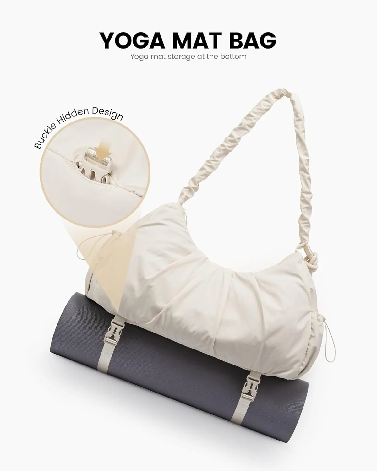 LOVEVOOK Gym Duffel Bag for Women, Weekender Overnight Bag with Wet Pocket, Workout Dance Bag, Sports Tote Bags with Hidden Yoga Mat Holder- Beige