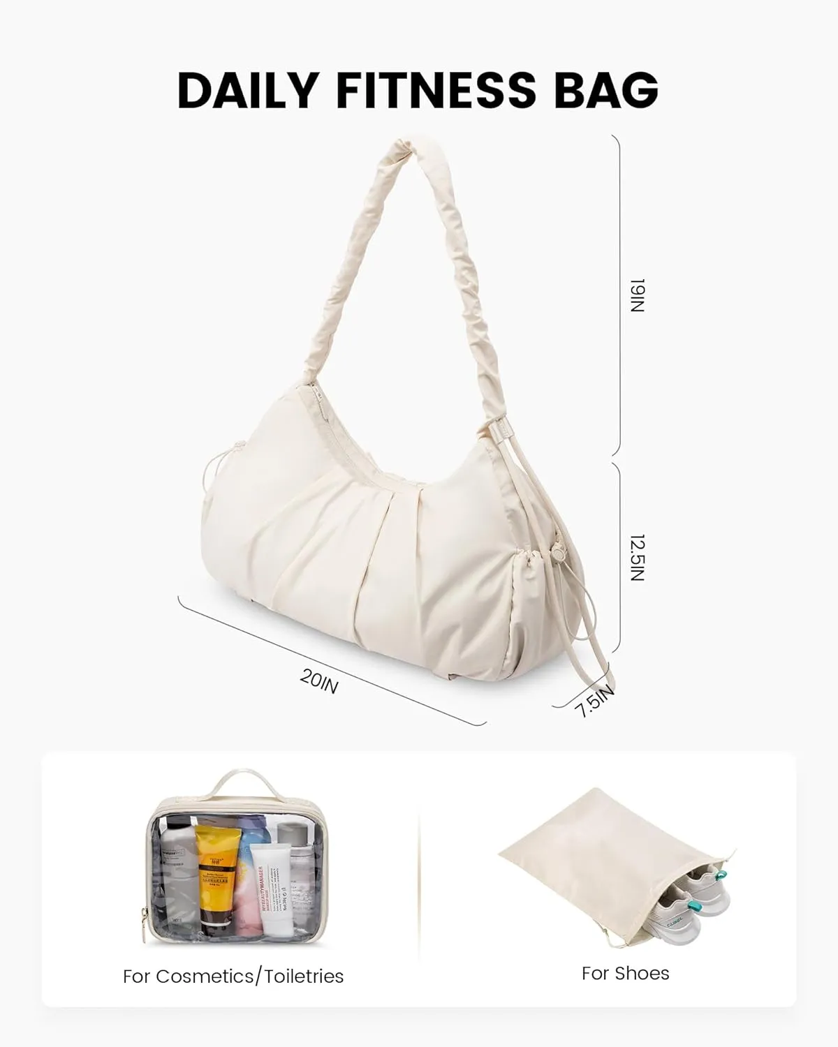 LOVEVOOK Gym Duffel Bag for Women, Weekender Overnight Bag with Wet Pocket, Workout Dance Bag, Sports Tote Bags with Hidden Yoga Mat Holder- Beige