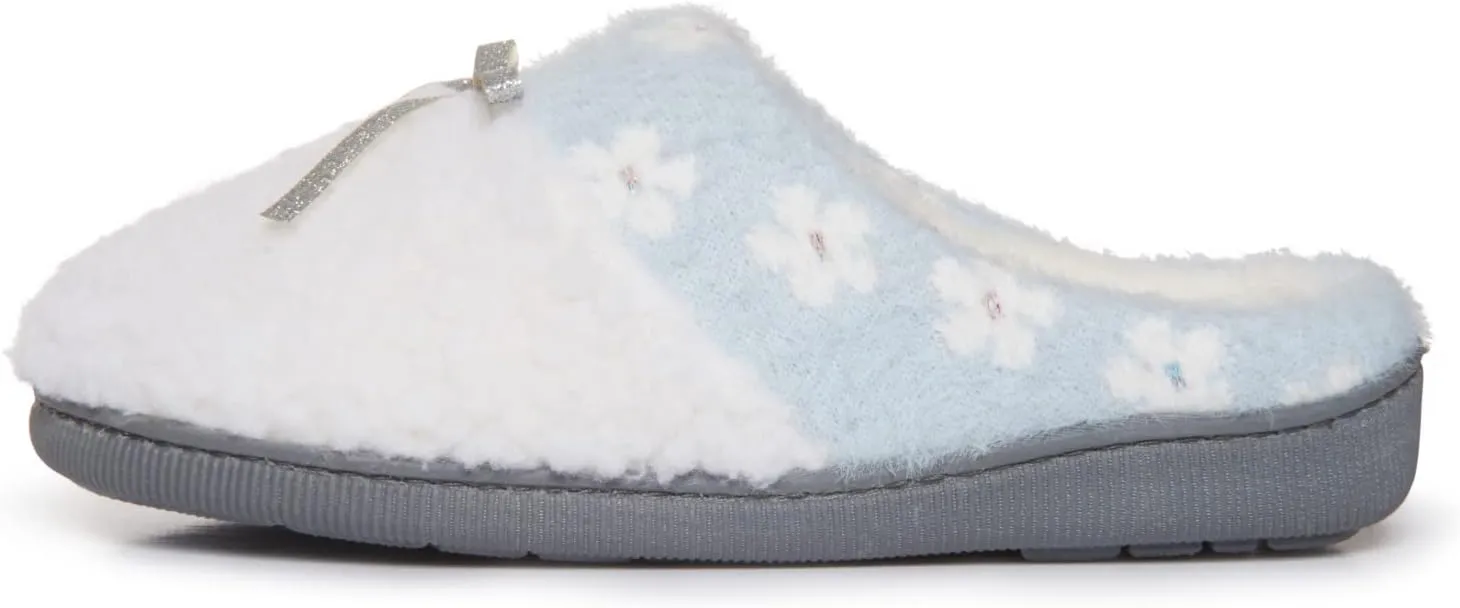 Lucky Brand Little Girls Floral Collar Bow Sherpa Clog Slippers, Kids Fuzzy Cozy Warm Slip On Bedroom Slipper House Shoes