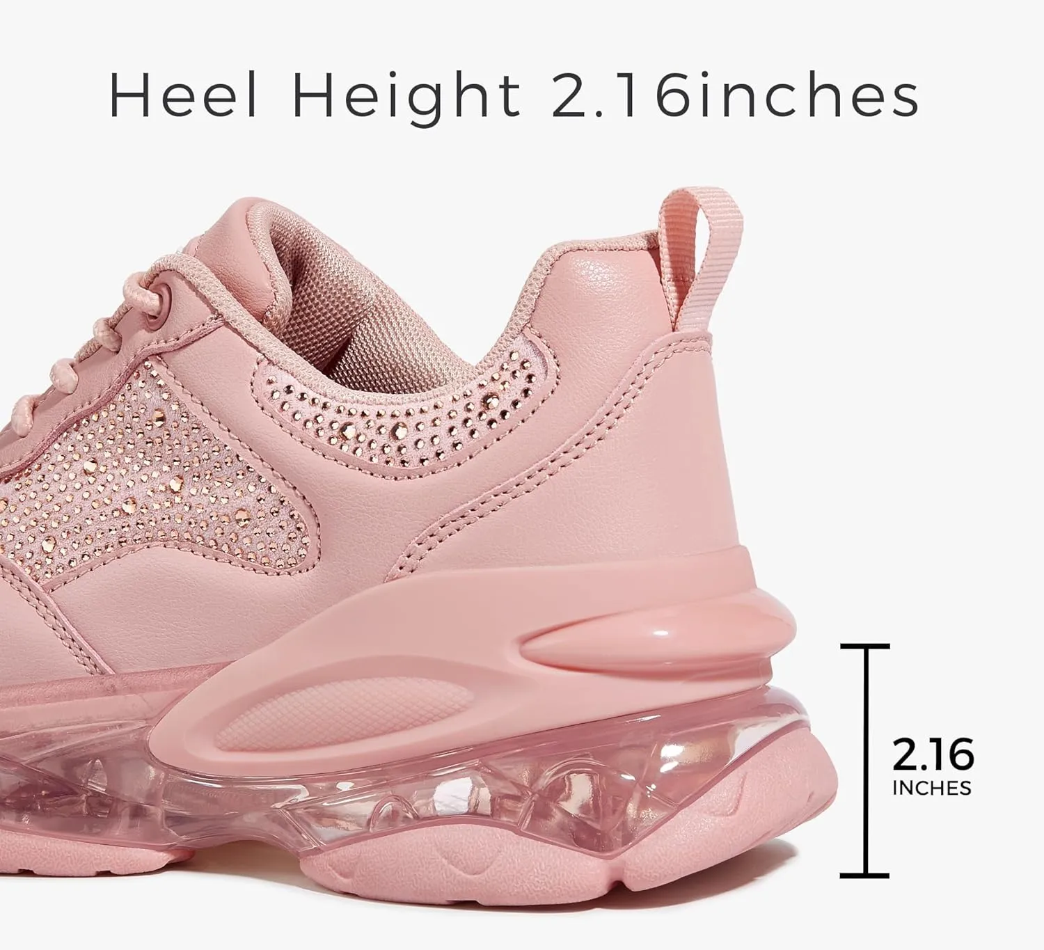 LUCKY STEP Women's Air Cushion Rhinestone Fashion Sneakers Chunky Rave Sparkly Casual Comfortable Walking Shoes