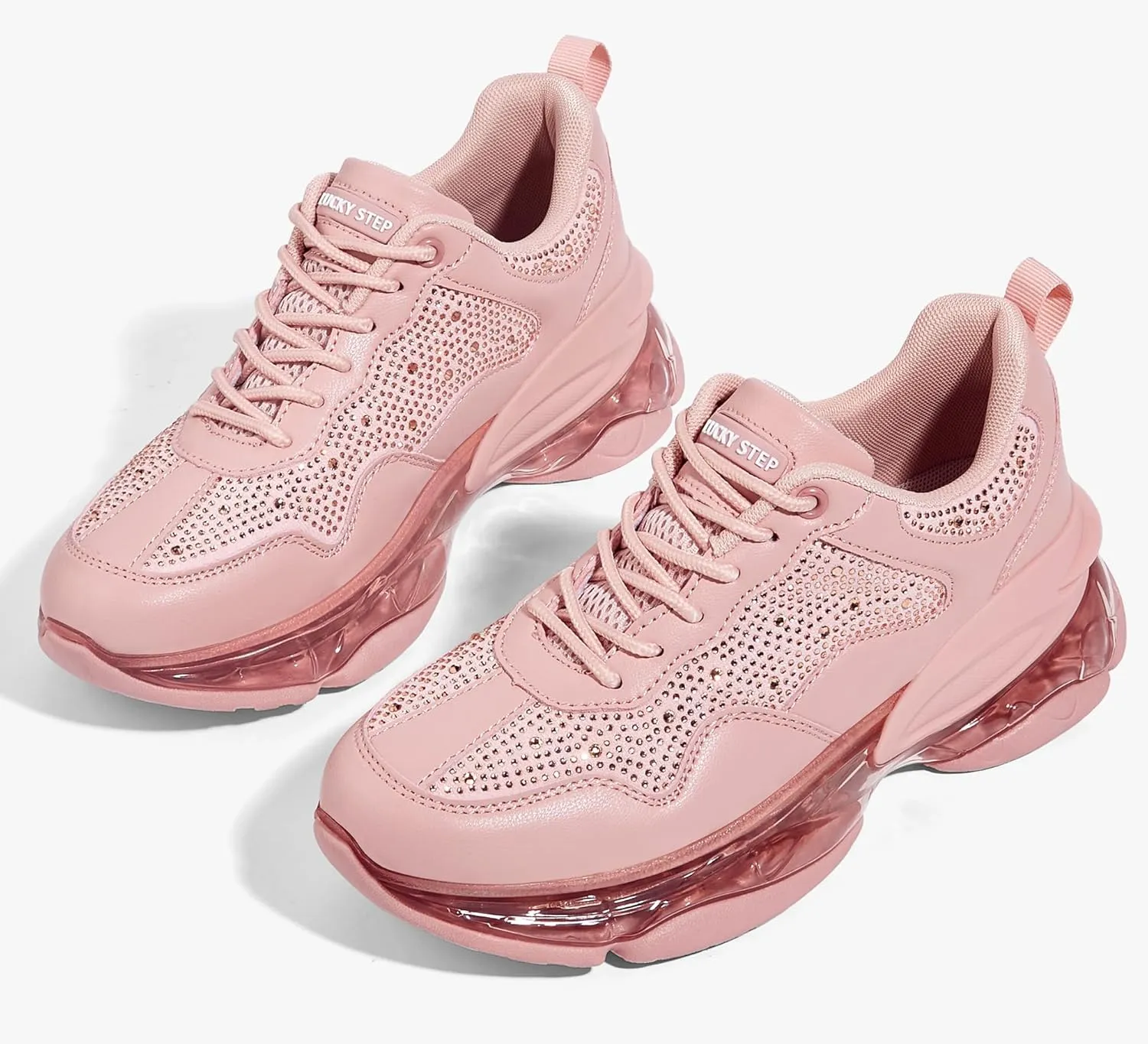 LUCKY STEP Women's Air Cushion Rhinestone Fashion Sneakers Chunky Rave Sparkly Casual Comfortable Walking Shoes