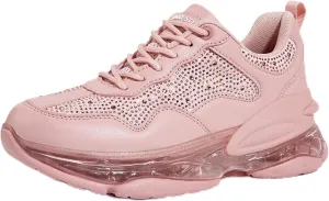 LUCKY STEP Women's Air Cushion Rhinestone Fashion Sneakers Chunky Rave Sparkly Casual Comfortable Walking Shoes