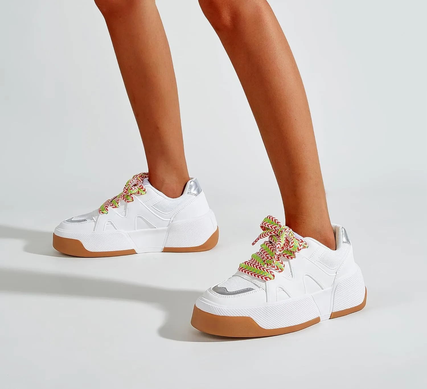 LUCKY STEP Women’s Platform Fashion Sneakers Lace up Casual Faux Leather Comfortable Thick Sole Tennis Walking Shoes