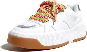 LUCKY STEP Women’s Platform Fashion Sneakers Lace up Casual Faux Leather Comfortable Thick Sole Tennis Walking Shoes
